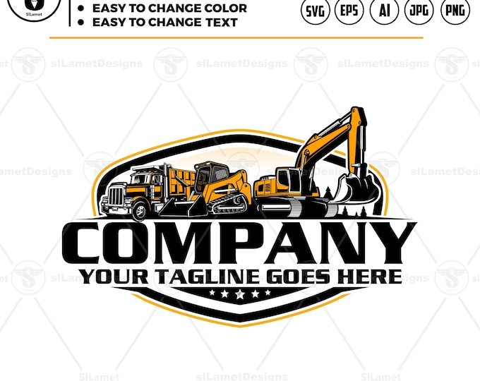 Heavy Equipment Logo SVG: Dump Truck, Skid Steer & Excavator (Digital Download)