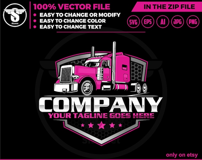 truck trailer pink logo, big rig logo, Trucking Company Logo, Moving Truck, Semi Truck logo, head Trucking logo, semi truck trailer pink