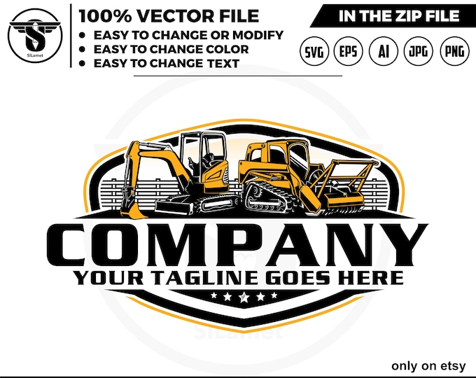 mulching skid steer and mini excavator logo svg, skid steer Bulldozer logo, skid steer SVG, Wheel Loader Svg,mini excavator svg