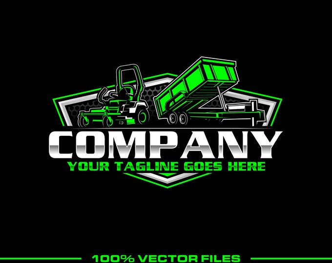 Lawn Mower & Dump Trailer Logo : Fully Editable, Hauling Landscape Vector Design