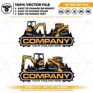 Skid Steer & mini Excavator Logo SVG: Compact Track Loader, Construction Vehicle Graphics