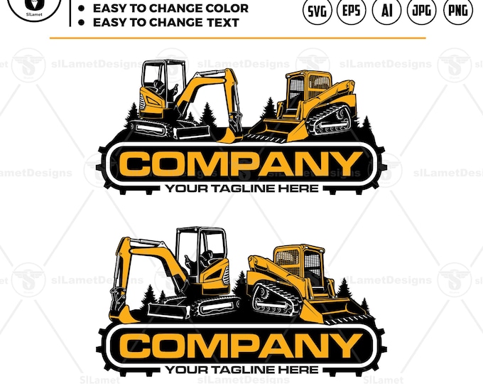 Skid Steer & mini Excavator Logo SVG: Compact Track Loader, Construction Vehicle Graphics