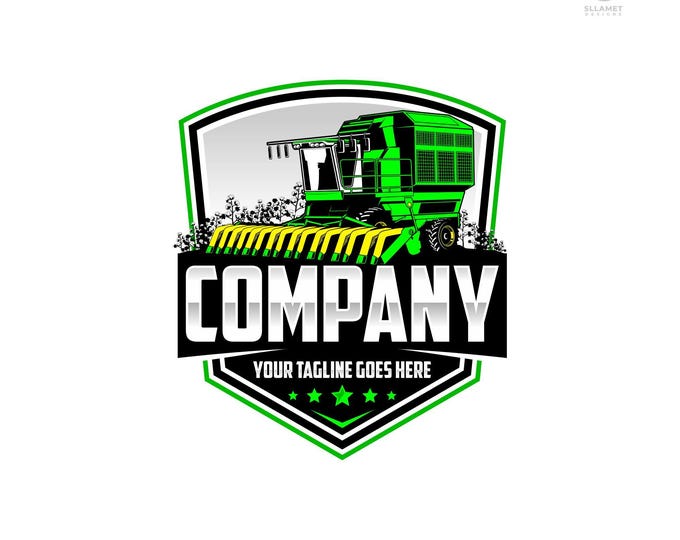 Cotton Stripper Logo: Editable Vector for Farm & Agriculture Machine Branding (SVG, EPS, PNG)
