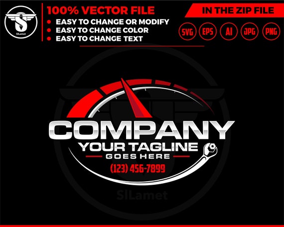 speed repair logo - car service logo - car repair logo - spedometer logo - car fix