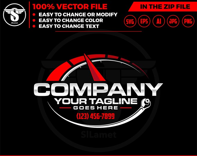 speed repair logo - car service logo - car repair logo - spedometer logo - car fix