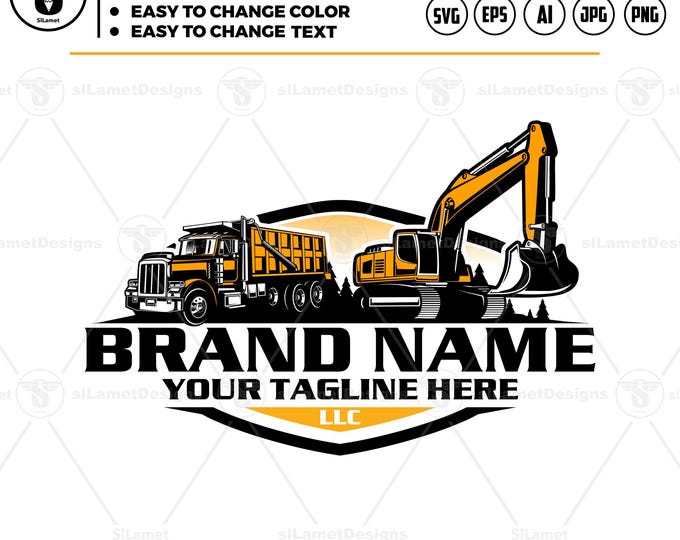 Dump Truck & Excavator Logo: Heavy Equipment SVG