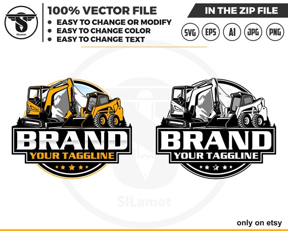 skid steer and mini excavator logo svg, skid steer Bulldozer logo, skid steer SVG, Wheel Loader Svg, skid steer excavator,mini excavator svg