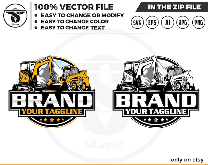 skid steer and mini excavator logo svg, skid steer Bulldozer logo, skid steer SVG, Wheel Loader Svg, skid steer excavator,mini excavator svg