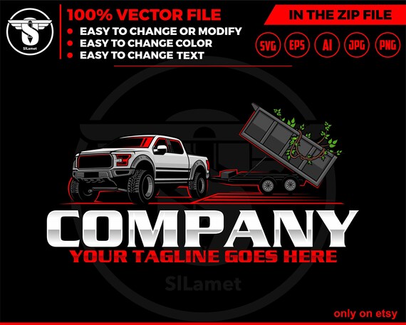 pickup and dump trailer logo - pickup and trailer logo - trailer towing logo - towing Company Logo - pickup and flatbed trailer