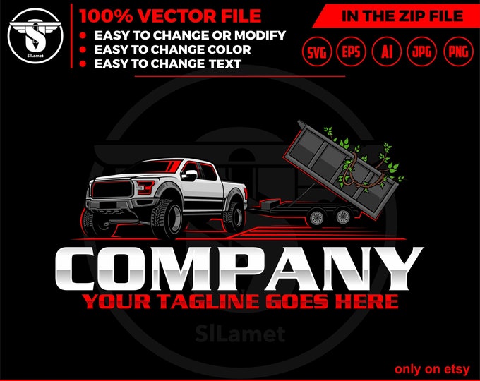 pickup and dump trailer logo - pickup and trailer logo - trailer towing logo - towing Company Logo - pickup and flatbed trailer