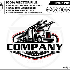 Logotipo de caminhão de transporte de carros: vetor de reboque de transporte (download digital)