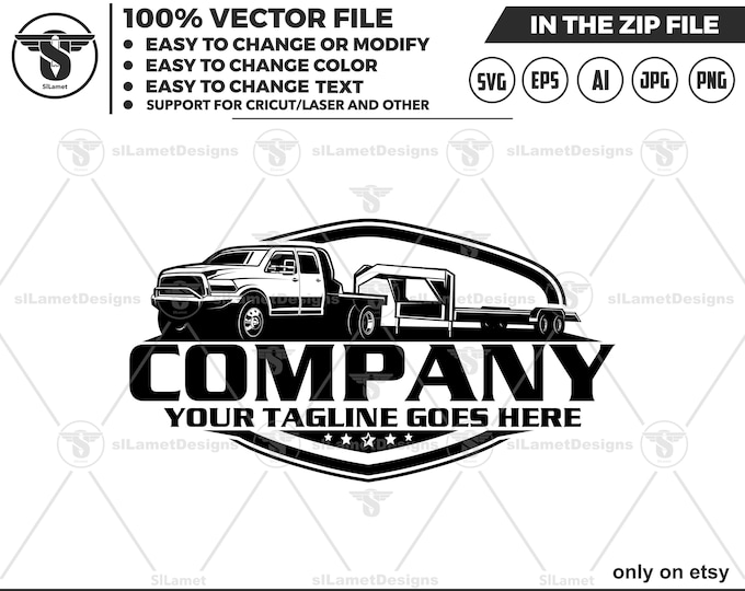 Pickup and gooseneck trailer Logo : Truck Towing svg