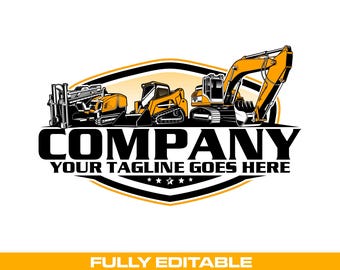Construction Equipment Logo: Fully Editable, excavator Skid Steer Horizontal Drilling SVG Vector Design