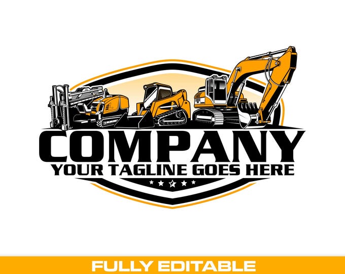 Construction Equipment Logo: Fully Editable, excavator Skid Steer Vermeer Navigator SVG Vector Design