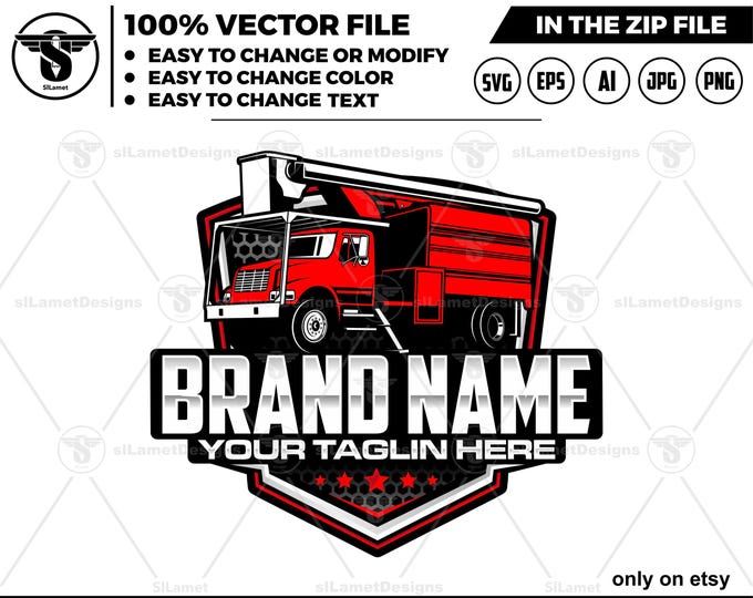 tree sevice logo - Forestry Bucket Trucks logo - chainsaw logo - tree cuting logo - bucket truck logo - Logging Equipment logo