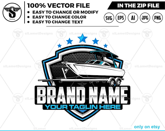 boat towing service logo - Pulling Boat service logo - Speed boat trailer logo