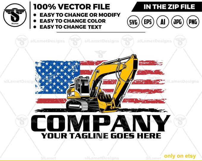 America excavator logo - earth digging logo - USA excavator svg - Heavy Equipment logo, excavator logo