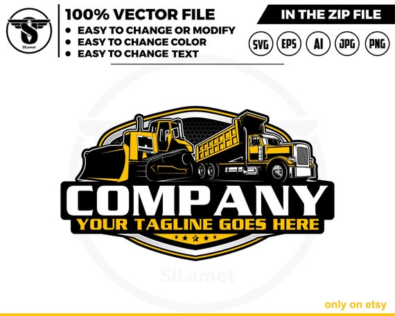 Bulldozer and dump truck logo, Bulldozer logo, Bulldozer svg, dump truck logo, Heavy Equipment logo, Bulldozer svg, Wheel Loader