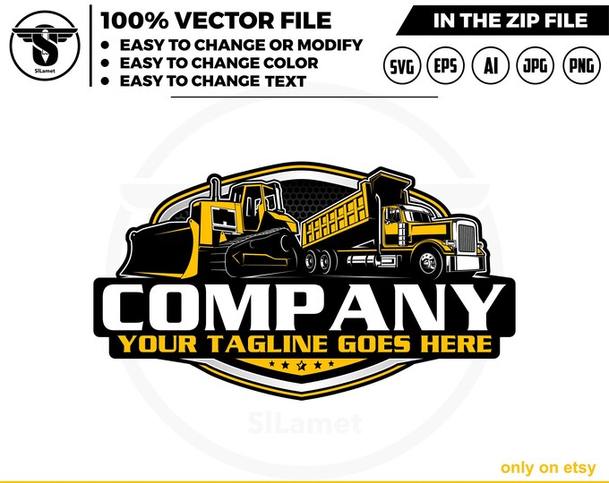 Bulldozer and dump truck logo, Bulldozer logo, Bulldozer svg, dump truck logo, Heavy Equipment logo, Bulldozer svg, Wheel Loader