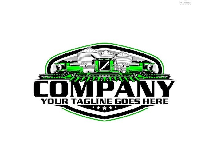 Combine Harvester Logo: Editable Vector Design for Farm Equipment & Agriculture Machinery (SVG, EPS, PNG)
