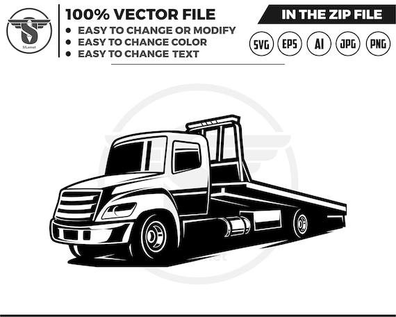 Flatbed truck svg - truck towing svg - tow truck svg - tow truck for cutting - tow truck black and white - tow truck silhouette - towing car