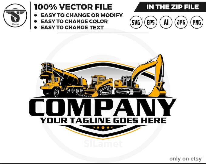concrete truck, skid steer and excavator logo, front discharge concrete truck, concrete truck svg,