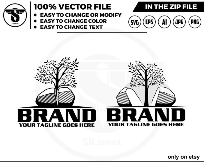 tree growing rock logo , tree rock logo