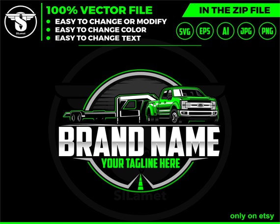 hotshot logo - hotshot services logo - hotshot logo - pickup flatbed trailer logo - ford hotshot pickup and flatbed trailer logo