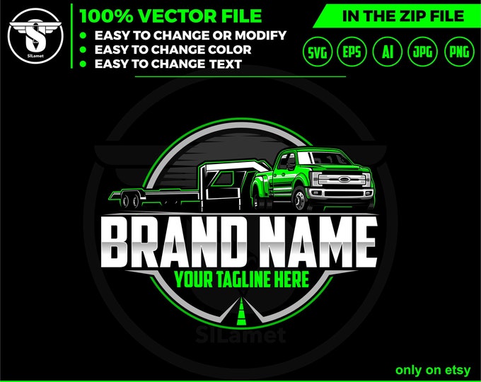 hotshot logo - hotshot services logo - hotshot logo - pickup flatbed trailer logo - ford hotshot pickup and flatbed trailer logo