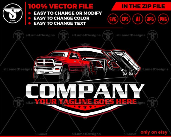 pickup and dump trailer logo - pickup and trailer logo - dump trailer services logo - dump junk services logo - dump trailer