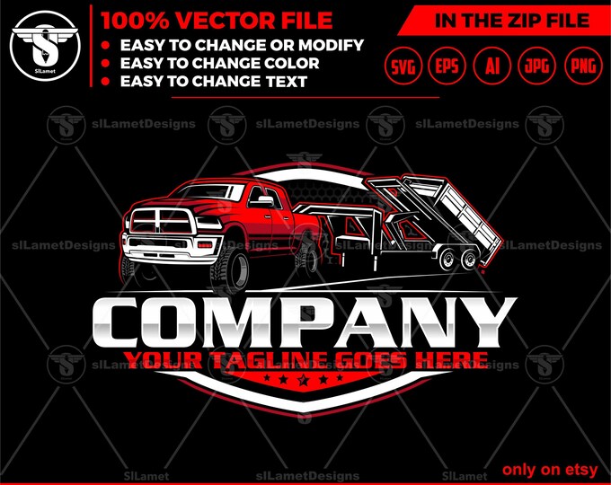 pickup and dump trailer logo - pickup and trailer logo - dump trailer services logo - dump junk services logo - dump trailer
