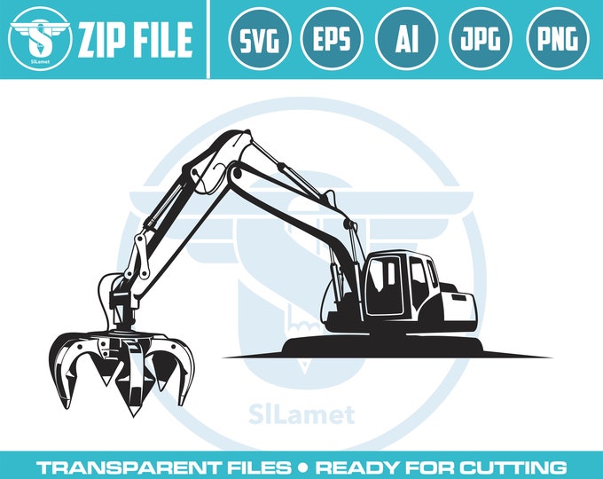 excavator grapple svg, excavator grapple bucket svg,  grapple bucket svg, excavator svg, excavator silhouette, digger svg, construction svg