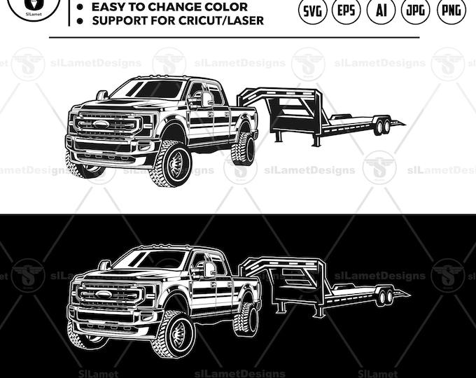 Ford Super Duty & Gooseneck Trailer SVG: Pickup Truck Logo (Digital Download)