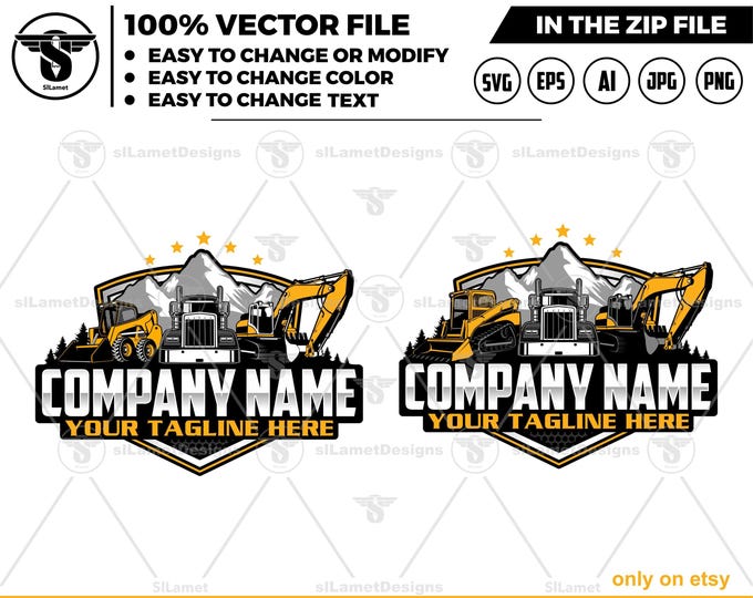 equipment vehicles logo - heavy equipment logo - skid steer - dump truck - excavator - heavy equipmen mountain - excavator mountain