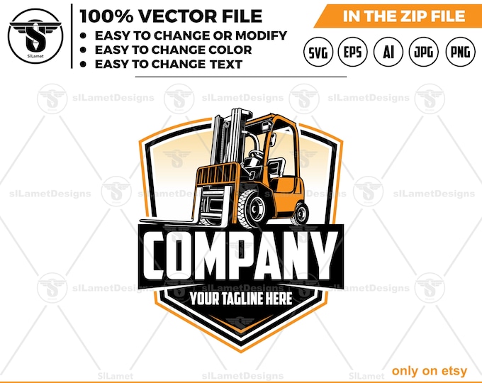 Forklift Logo - Warehouse Equipment Logo - Industrial Machinery Logo - Heavy Lifting Icon - Forklift Vector Design