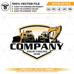 Bagger und Bulldozer-Logo: schwere Ausrüstung SVG-Design