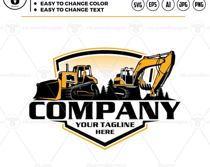 Excavator And Bulldozer logo : Heavy Equipment SVG Design