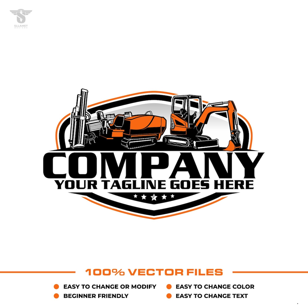 Mini Excavator & Drilling Rig Logo: Fully Editable, Construction Vector ...