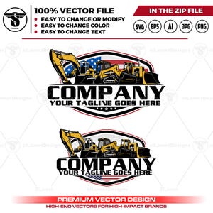 america Heavy Equipment Logo: USA Baumaschinenverleih, Bulldozer, Bagger, Kompaktlader vektor SVG