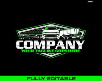Hauling Business Logo: Fully Editable, Pickup Truck, Bumper Pull, Dump Trailer vector Design