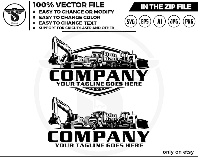 equipment vehicles logo - heavy equipment logo - Bulldozer svg - dump truck - excavator