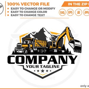 Dump Truck & Excavator Logo: Construction Earth Moving Vector Designs (SVG, EPS, PNG)