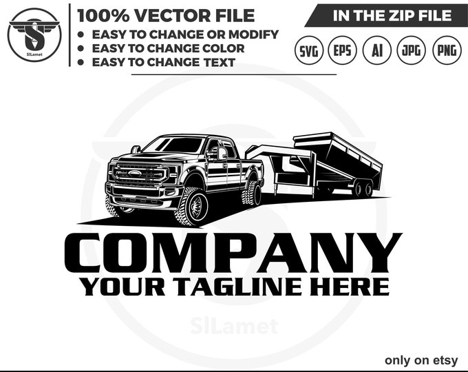 Ford Super Duty and dump trailer logo, pickup dump trailer, Bumper Pull Dump Trailer logo, dump trailer logo