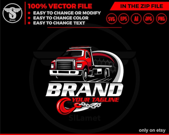 flat bed tow truck logo - flat bed towing - towing truck logo - towing service logo