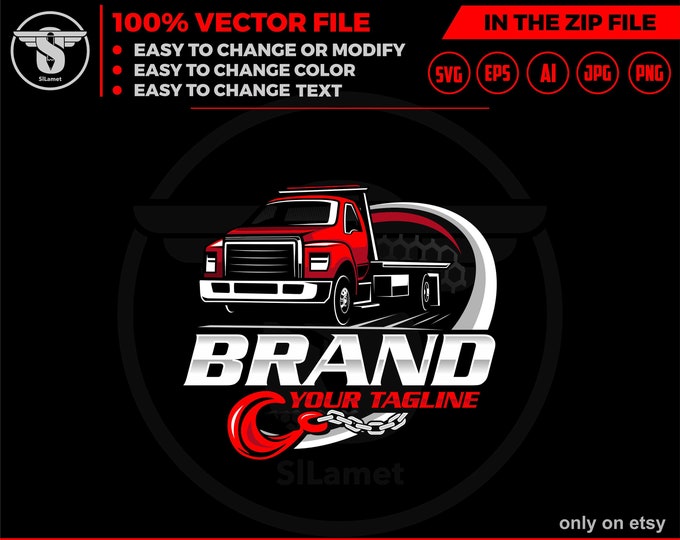flat bed tow truck logo - flat bed towing - towing truck logo - towing service logo