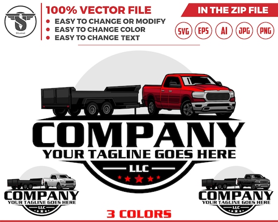 pickup and dump trailer logo, trailer towing logo, truck pickup logo svg, towing Company Logo, pickup truck outline, dodge ram truck