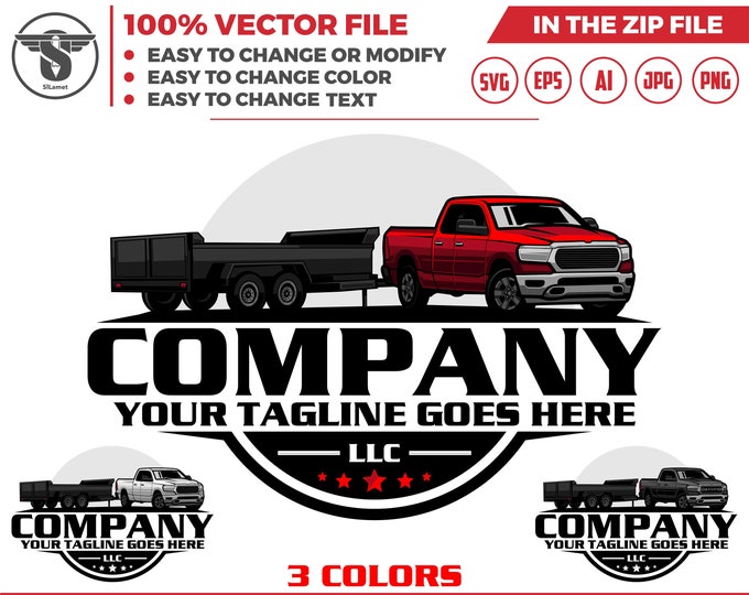 pickup and dump trailer logo, trailer towing logo, truck pickup logo svg, towing Company Logo, pickup truck outline, dodge ram truck