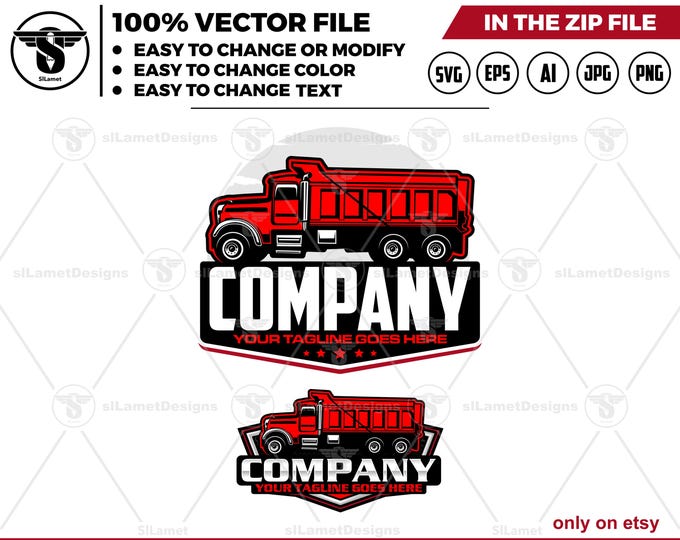 Dump Truck Logo - Hauling Truck Logo - Construction Vehicle logo - Heavy Duty Truck Design - Earthmoving Equipment Art