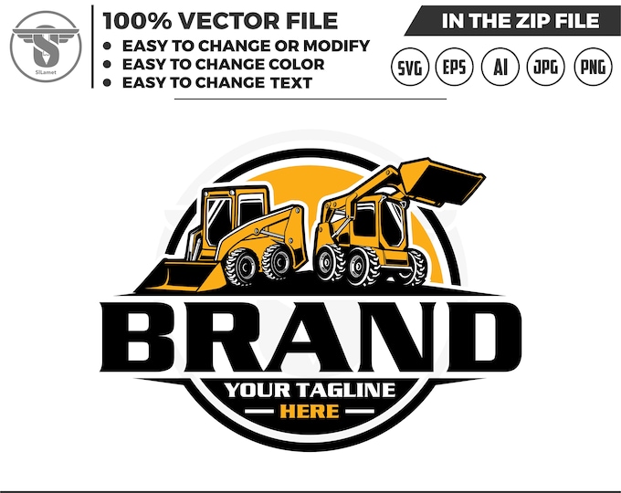 Skid steer loader logo, skid steer bulldozer logo, skid steer svg, Bulldozer logo SVG, Heavy Equipment logo Svg, Bulldozer svg, Wheel Loader