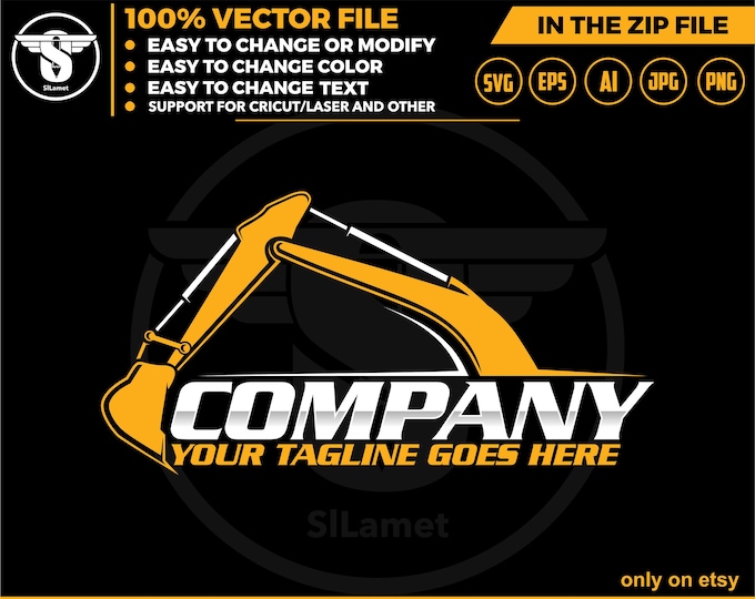 excavator logo template - bucket excavator svg - construction logo - digging logo - earth digging logo - excavator svg
